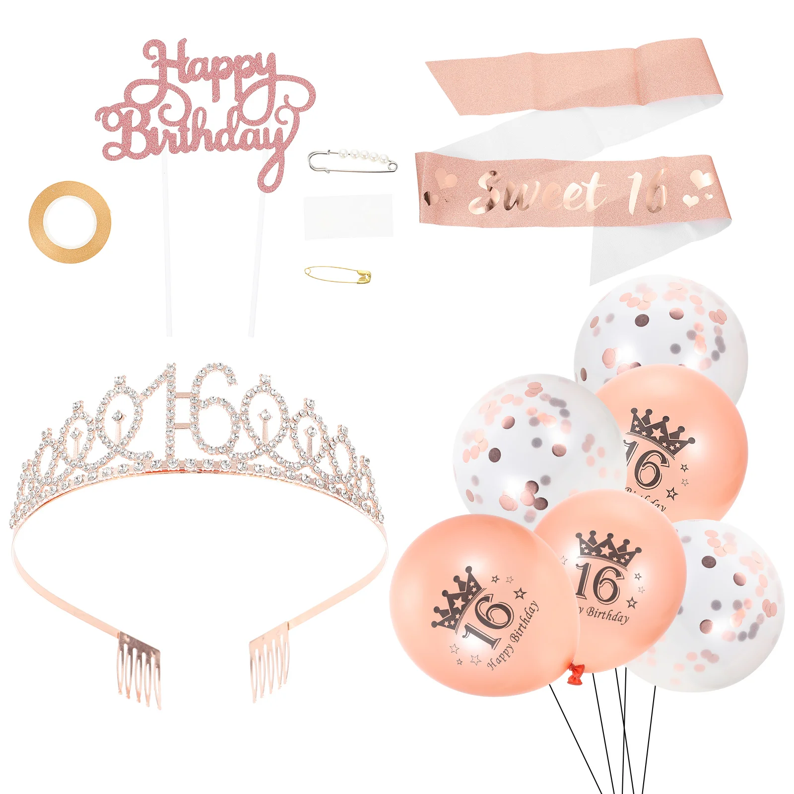 

1 Set Birthday Costume Props Party Balloon Decors Girl Birthday Crown Creative Birthday Sash for Females Party Decoration