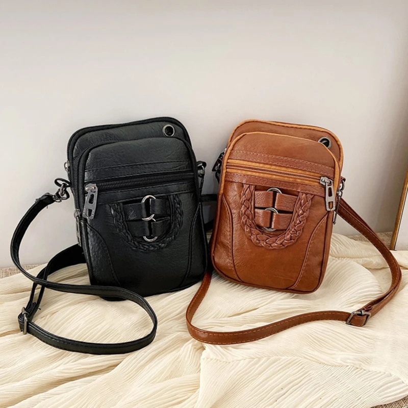

Fashion Women Shoulder Bags PU Leather Crossbody Bags Vintage Chic Messenger Bags With Headphone Pouch For Shopping