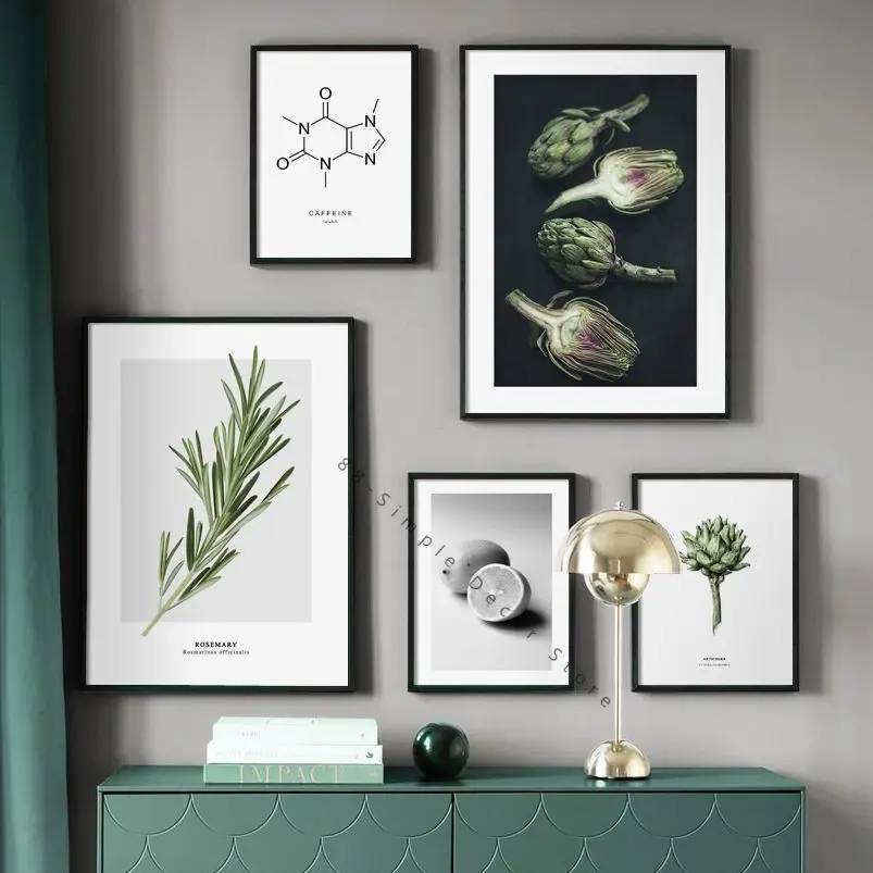 

Кофеин, артишок, лимон, кухня, Настенная картина на холсте, Скандинавская Настенная картина для комнаты, Декор для дома, плакаты и печать