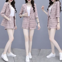 net red suit female summer korean version of students casual small suit tops pants three pieces of three piece body thin wom