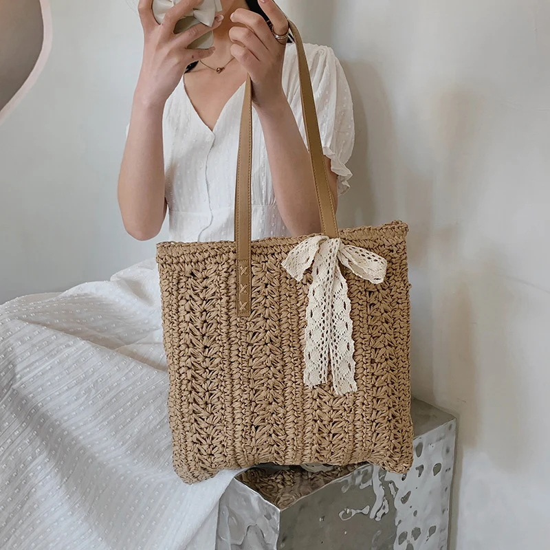 Большие плечевые сумки в стиле бохо для женщин, ручной работы из соломы, сумка-торба для путешествий и покупок, женская сумка.