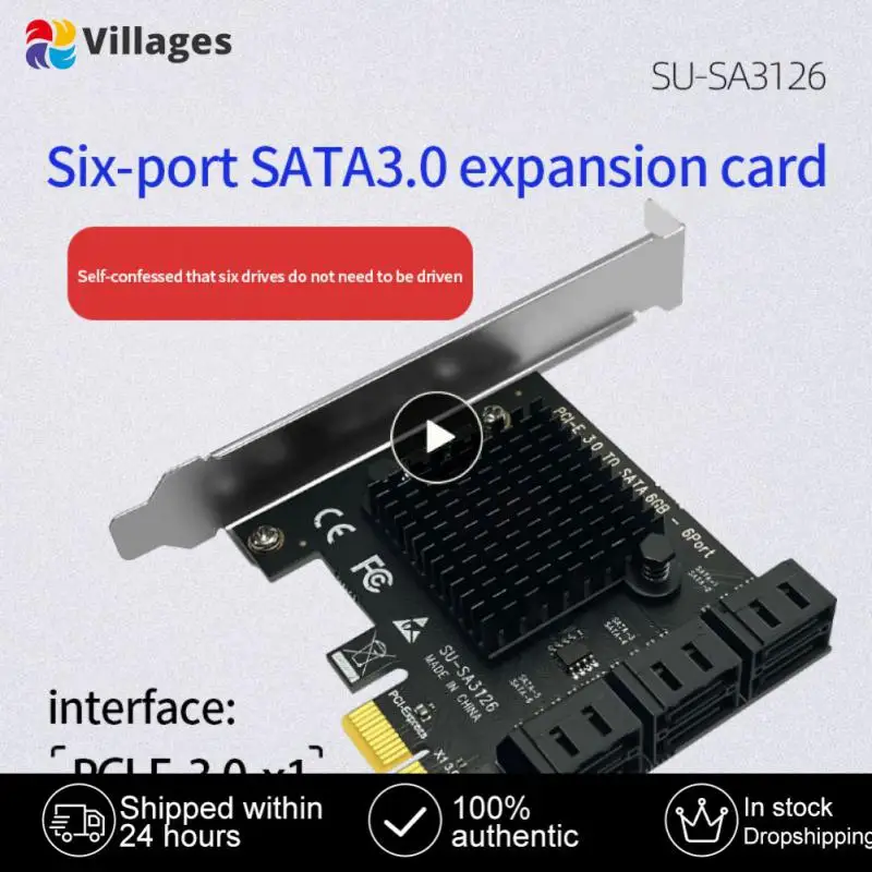 

Asm1166 Chip Sata Pcie Adapter 6 Ports Fast Data Transmission Sata 3 Converter With Heat Sink Multi Device Connection Riser Card