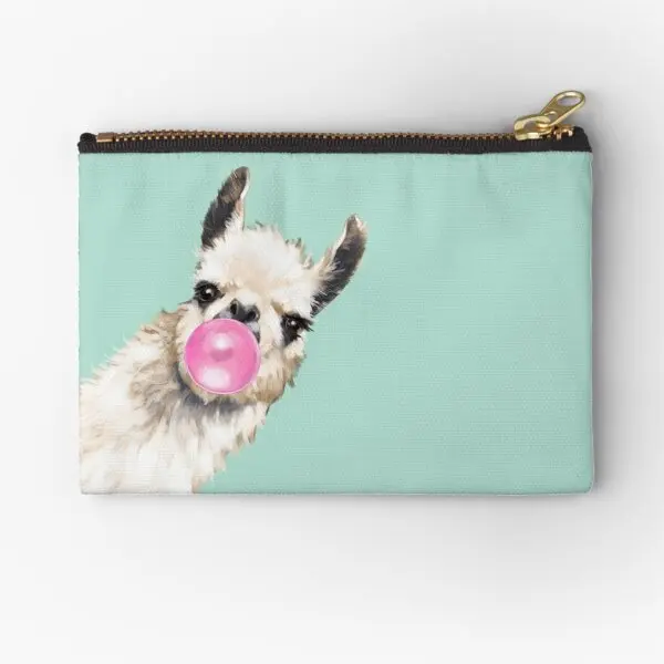 

Bubble Gum Sneaky Llama In Green Zipper Pouches Coin Wallet Bag Money Underwear Pocket Key Packaging Small Men Storage Pure
