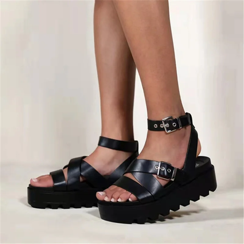 

Women Platform Shoes Buckle 2022 New Summer Open Toe Women Sandals Comfort Thick Heel Dress Sandals Women's Shoes Large Size 43
