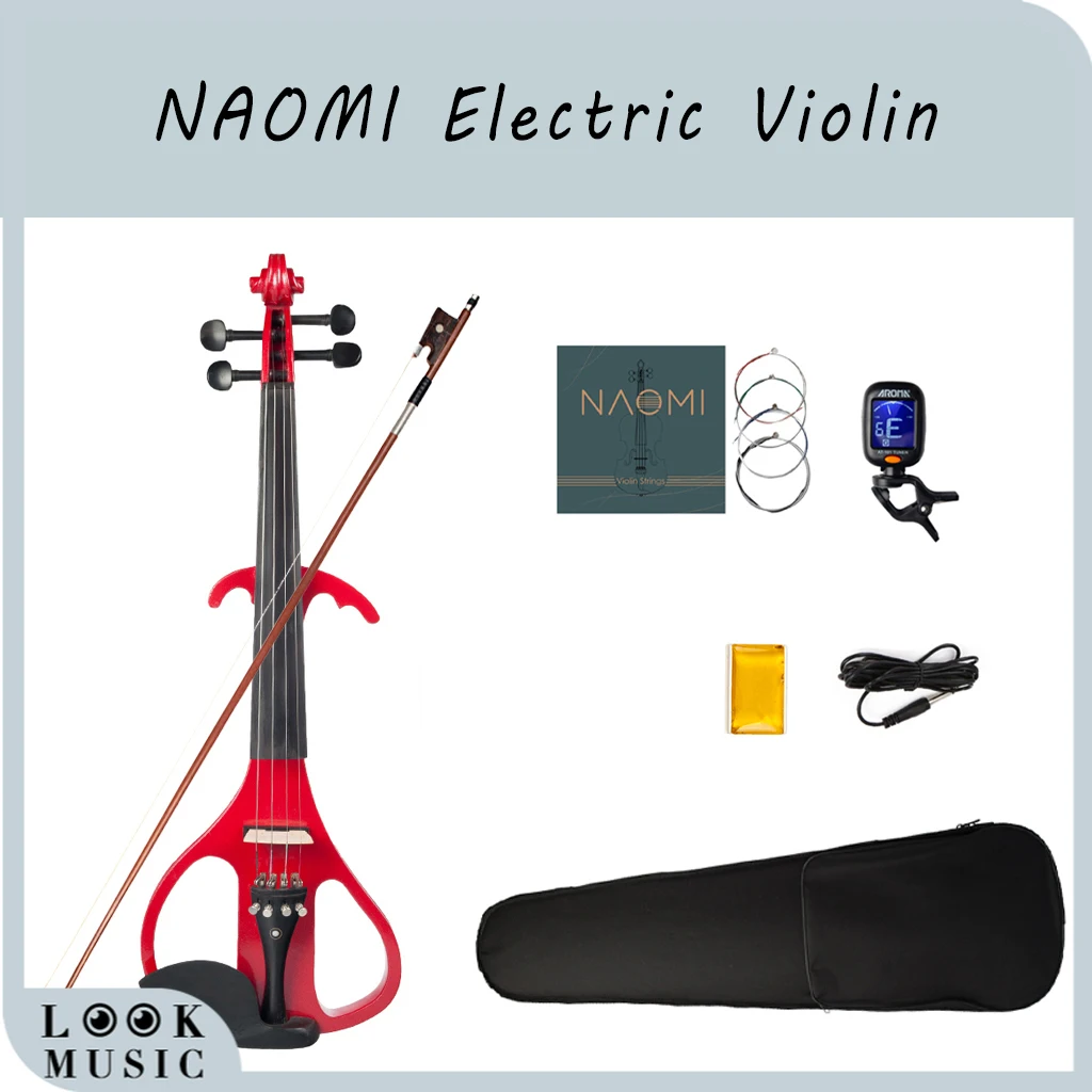 Enlarge NAOMI Full Size 4/4 Electric Silent Violin Fiddle Ebony Fingerboard Pegs Chin Rest Tailpiece with Case Bow Tuner Strings Cable