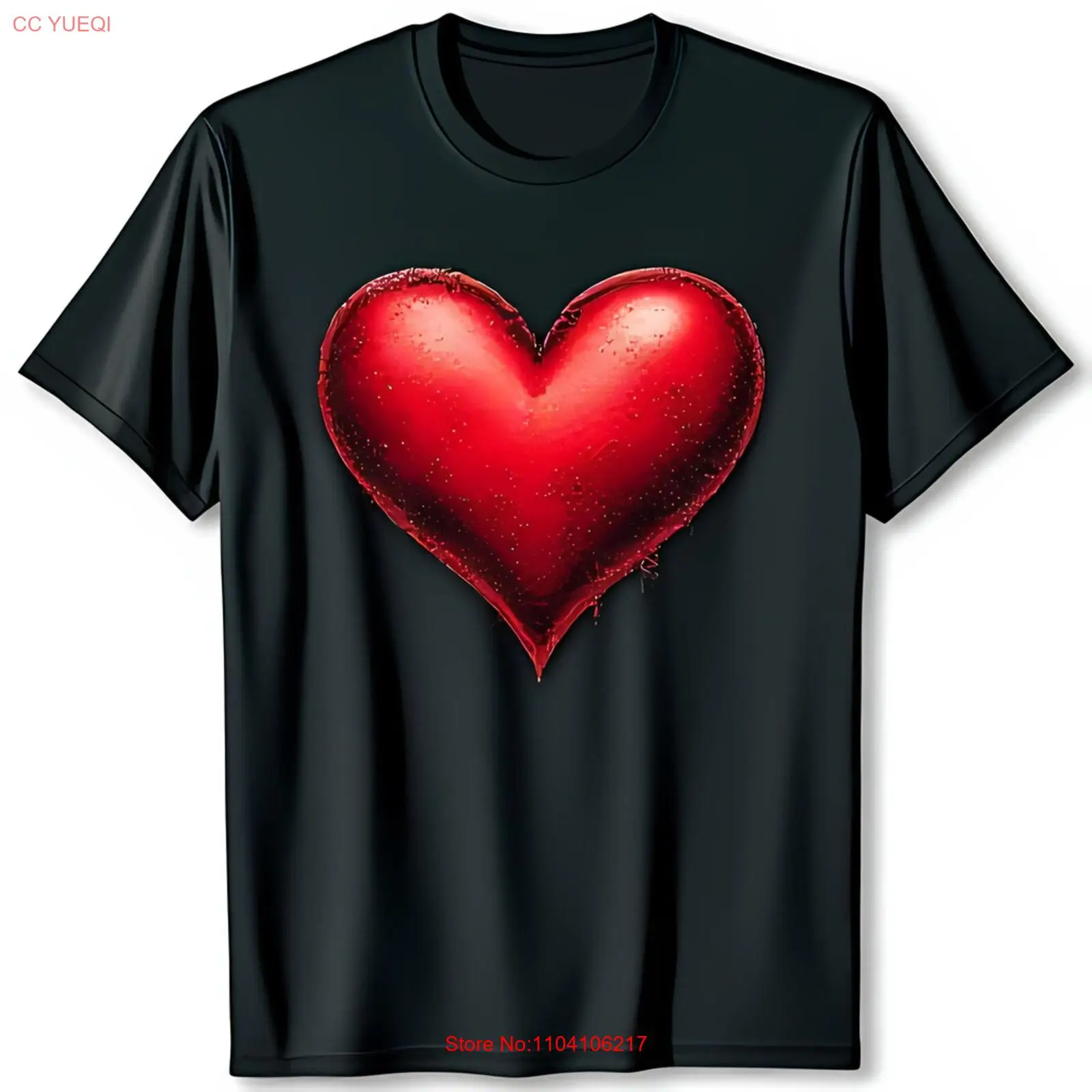 Стильная черная футболка с глянцевым рисунком красного сердца привлекательный