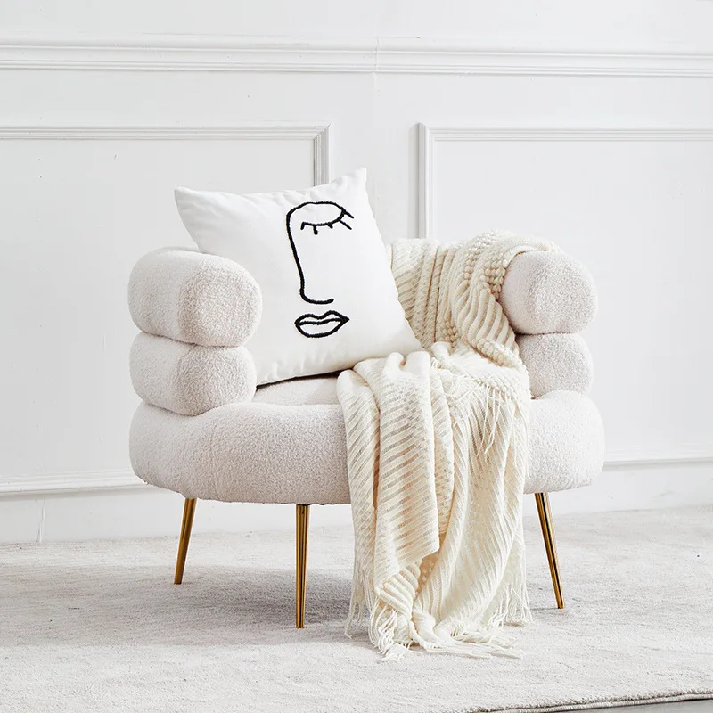 

Lazy Household Sofa Living Room Bedroom Light Luxury Sofa Chair Ins Art Nordic Design White Lamb Fluff Single Sofa 2023