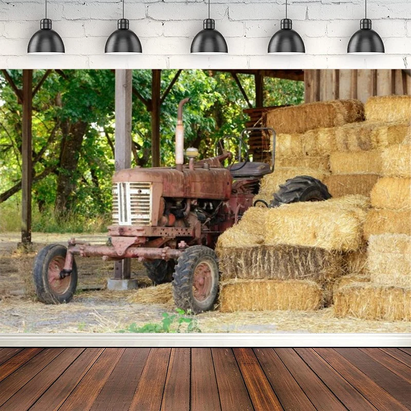 

Осенняя фотография Фон ферма стог сена трактор Детская фотография Фон Фотостудия Фотофон баннер