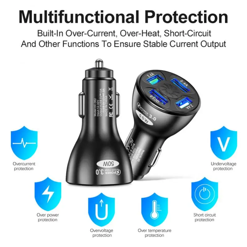 Автомобильное зарядное устройство с 4 Usb-портами 50 Вт |