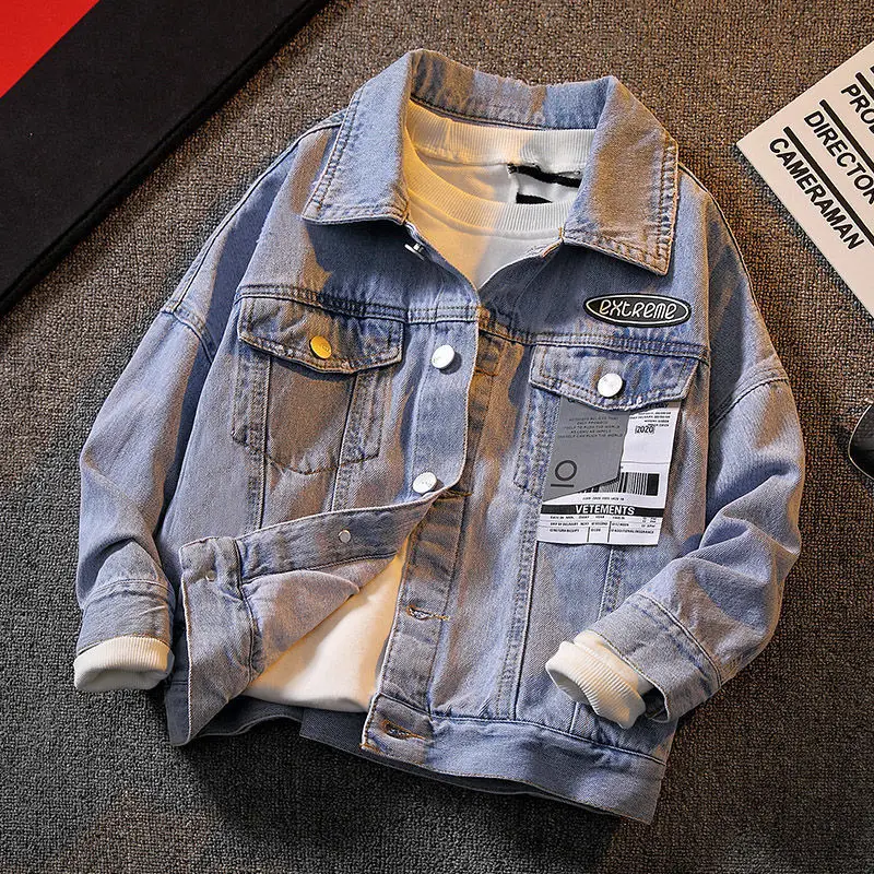 

Boys' Cowboy Coat Fried Street Jacket Spring 2022 New Children's Middle Large Boy's Foreign Style Spring Autumn Korean Version