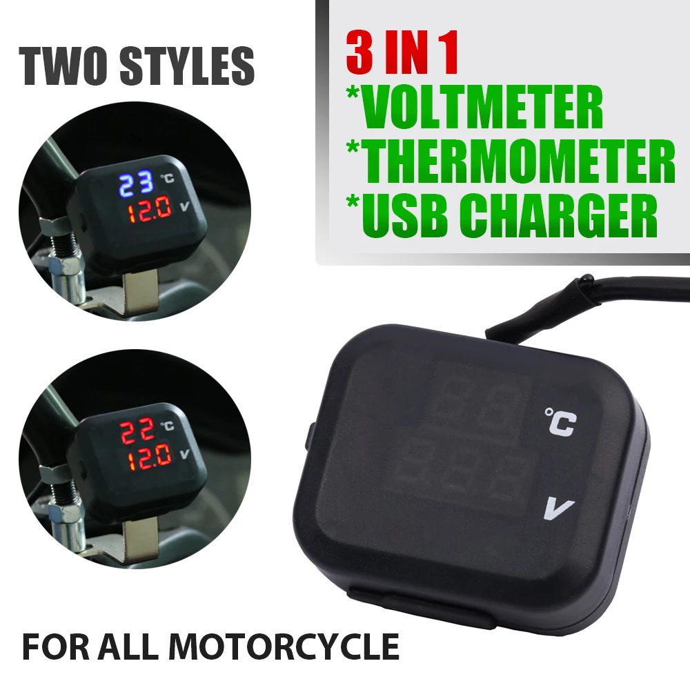 

Universal For KOSO Motorcycle Voltmeter Thermometer Temperature Indicator Voltage Digital Display USB Charger For Vespa XMAX