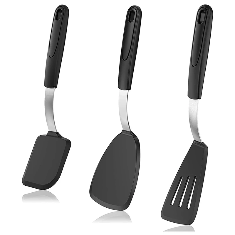 

3Pcs Heat Resistant Silicone Spatula Set For Nonstick Cookware, 600 Fahrenheit Heat-Resistant Flexible Kitchen Slotted