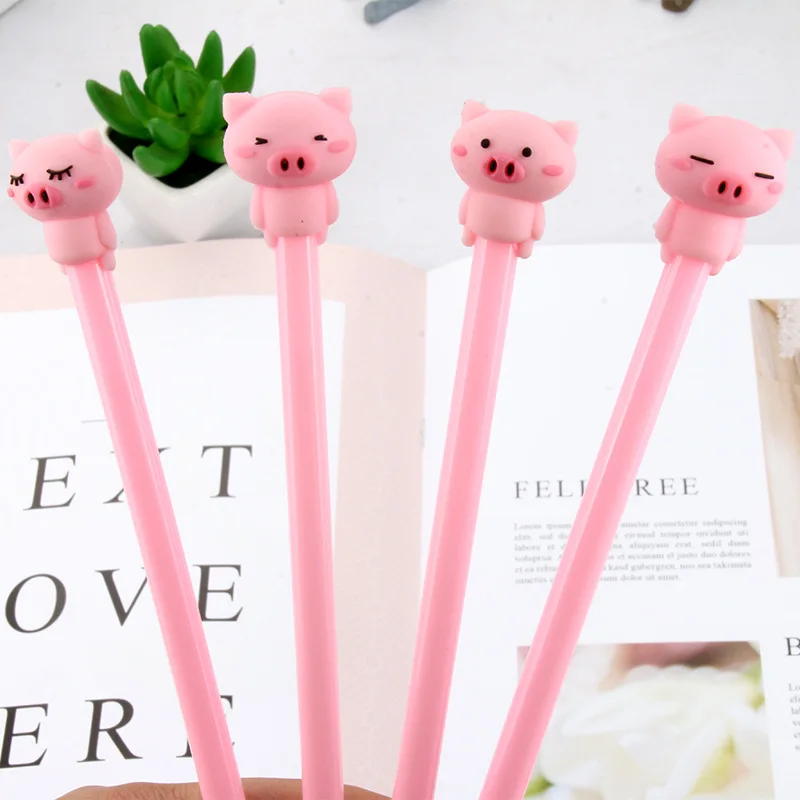 24 Pcs Wholesale Cute Creative Cartoon Pink Pig Gel Pen Student Writing Stationery Office Signature Fountain Pen for Writing