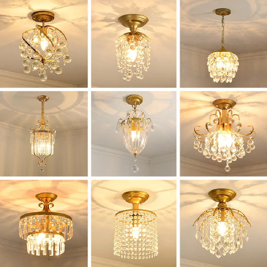 

Modern Gold Crystal Small Round Ceiling Chandelier For Corridor Aisle Balcony Bedroom Living Room Led Home Indoor Light Fixtures