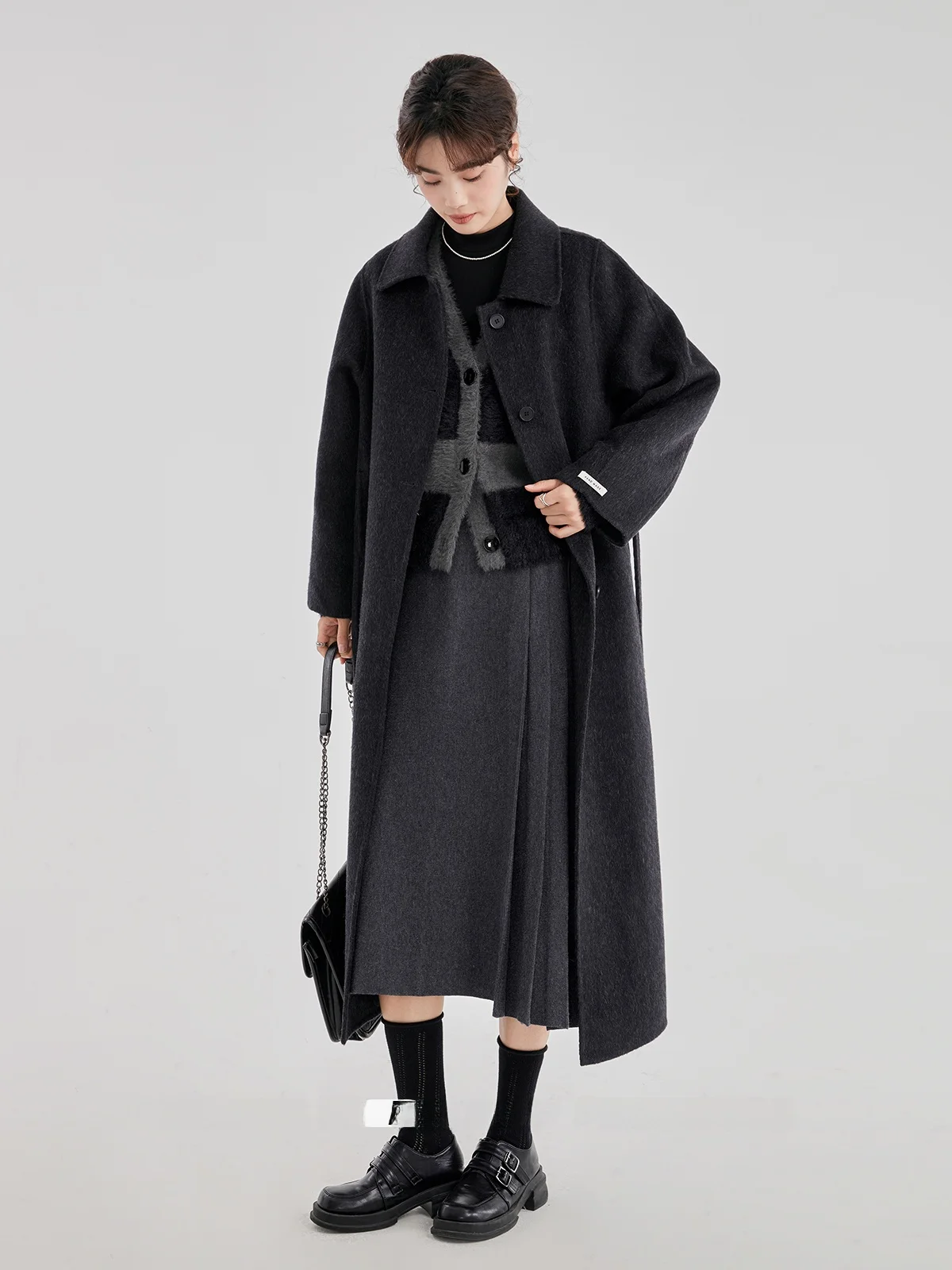 Черная шерстяная куртка &quotXijing&quot женская новинка зимы 2024 высококачественное