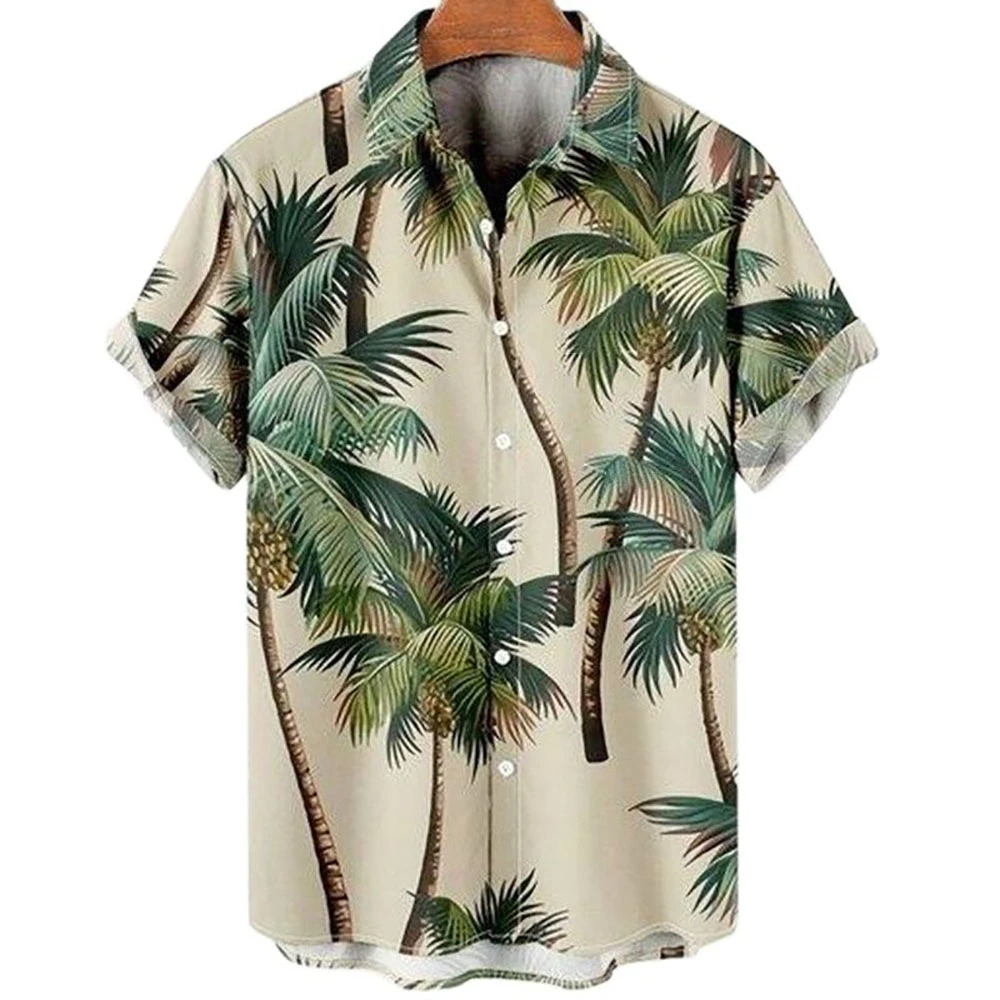 Hawaiian men's 3D coconut tree print short-sleeved shirt, large Harajuku large beach shirt 2023 new men's wear