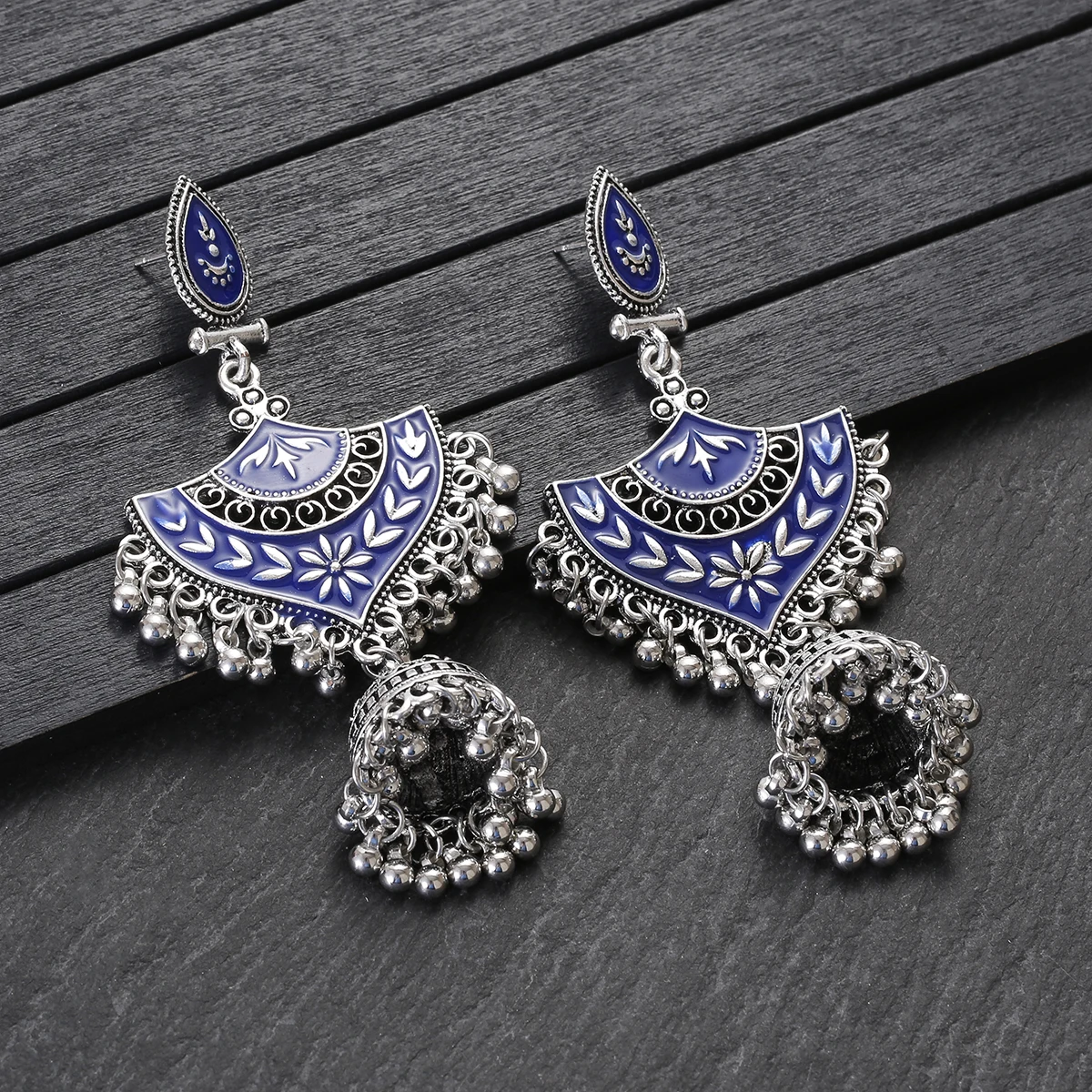 

Ethnic Geometric Turkish Jhumka Earrings for Women 2023 Vintage Fashion Blue Drip Oil Beads Tassel Dangling Ear Rings