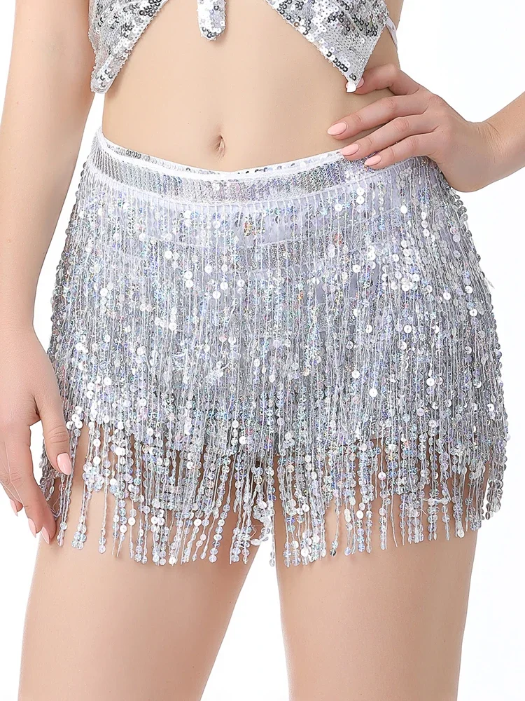 Женская шифоновая юбка для танца живота привлекательная блестящая с бахромой и