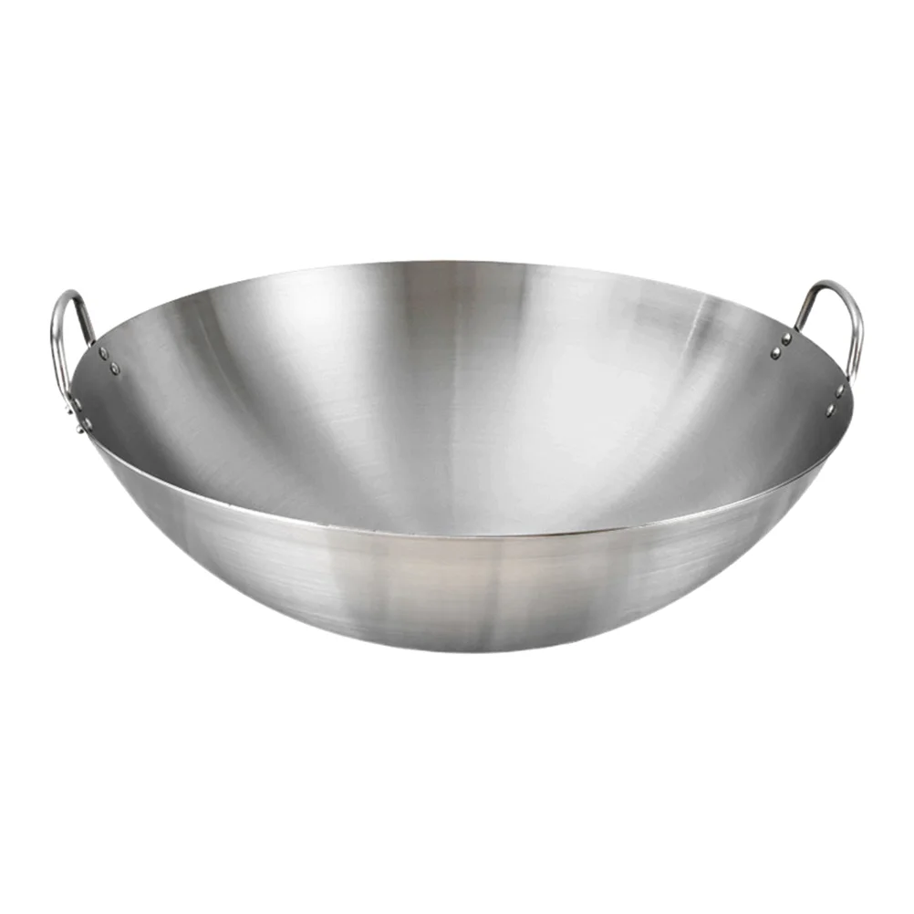 

Wok Pan Pot Chinese Frying Fry Cooking Deep Paella Steel Skillet Stainless Pow Kitchen Stir Cookware Handle Reheating Noodle