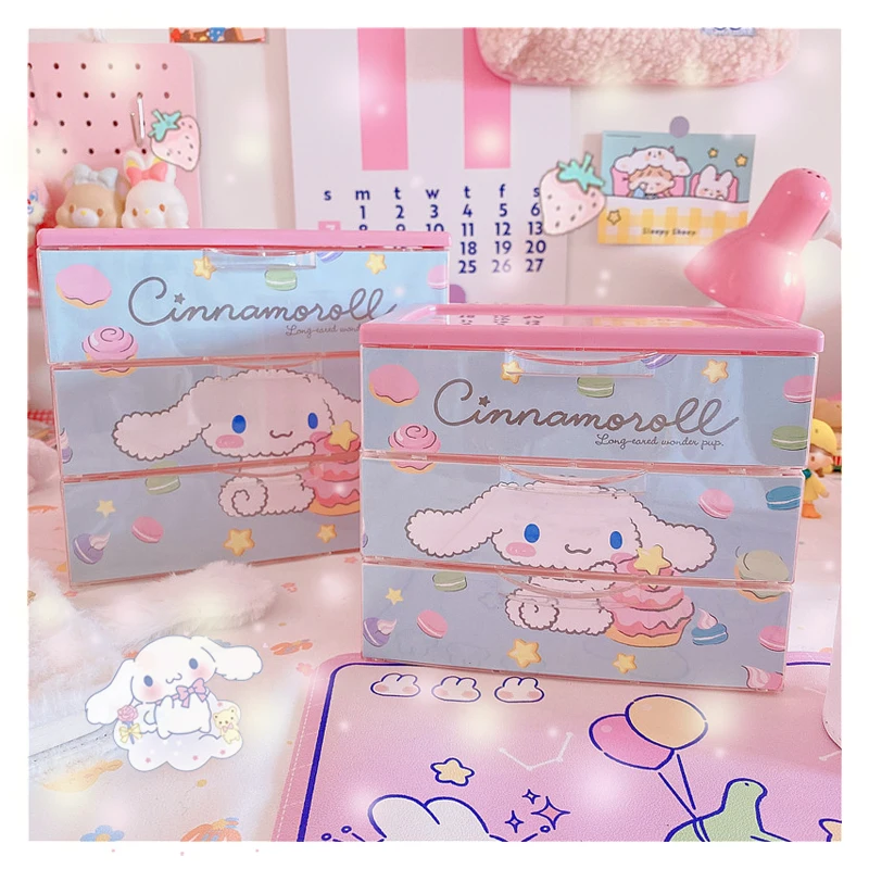 

Kawaii Cartoon Fantasy Drawer Storage Box My Melody Cinnamoroll Anime Figures Large Capacity Storage Cabinet Girly Style Gift