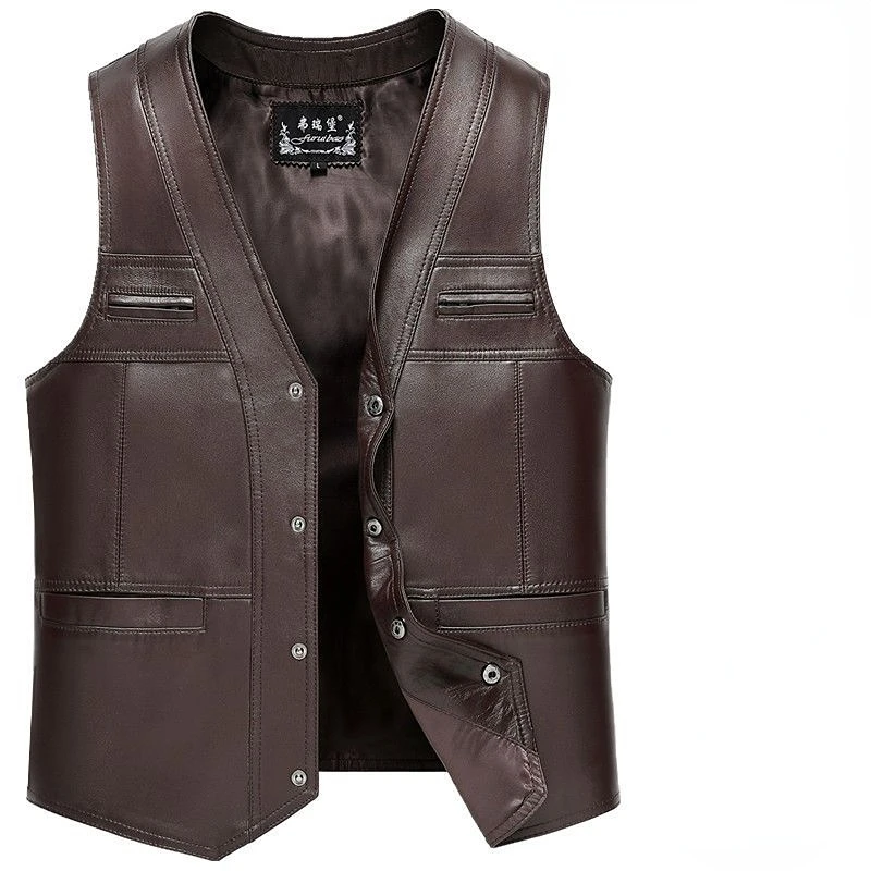 2023 Winter Genuine Leather Vest Men's Waistcoat Male Motorcycle Coats New Warm Sleeveless Jackets Velvet Solid Color Tops M04