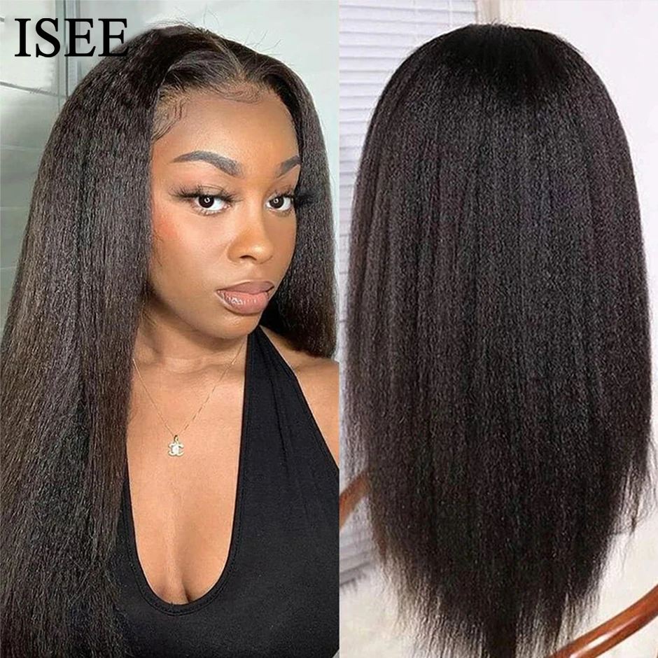 Курчавые прямые парики из человеческих волос с V-образным вырезом без кружева для