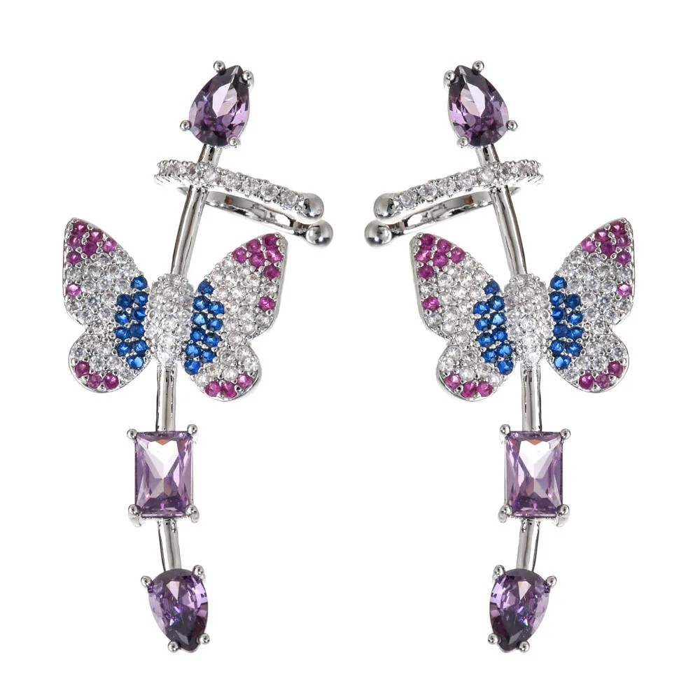 

Korean Fashion Temperament Purple Butterfly Ear Clip Earrings Women/Girls Wedding Party Live Catwalk Jewelry Earrings
