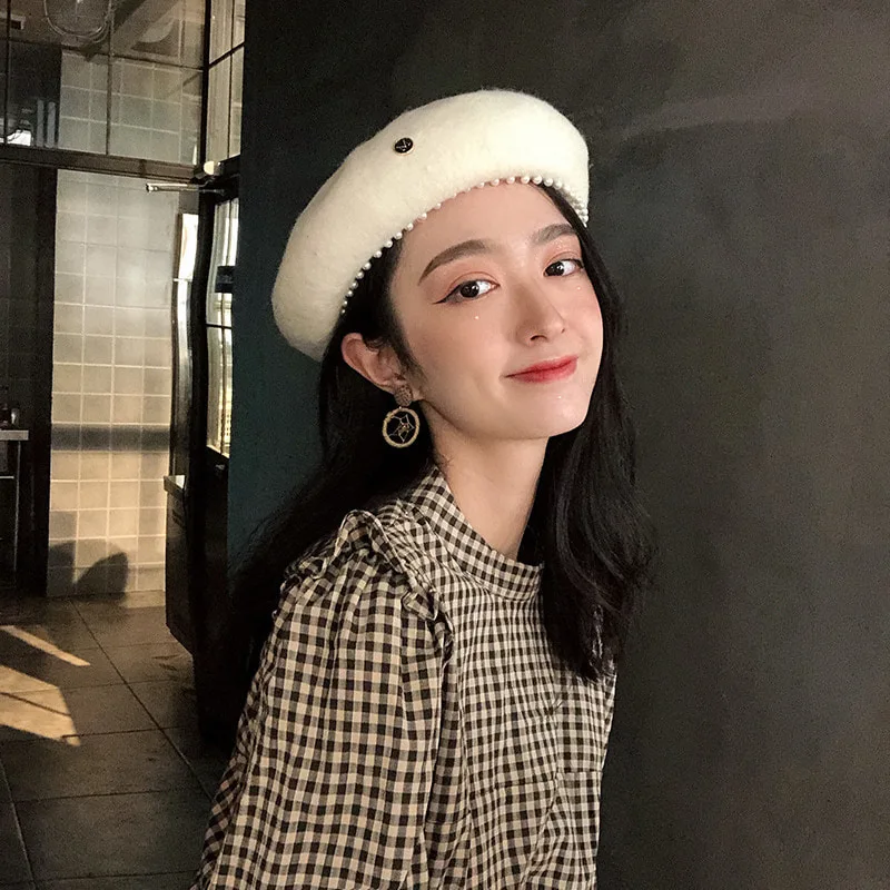 

2022 модный осенний шерстяной берет с жемчужинами и звездами, женский ретро-стиль, художественная шляпа художника, зимняя теплая Повседневная шапка для девочек