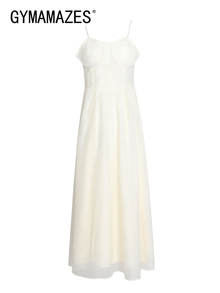 

GYMAMAZES Sexy Sling Solid Dress For Women Strapless Sleeveless High Waist Minimalist Long Dresses Female Summer Clothing Style