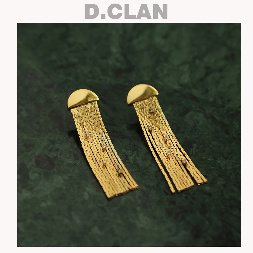 

D.CLAN Long Tassel Zircon Eardrops Stud Earrings Fashion Jewelry OL Basic Accessories Ins Vintag Party Gift Women Girlfriend Mum