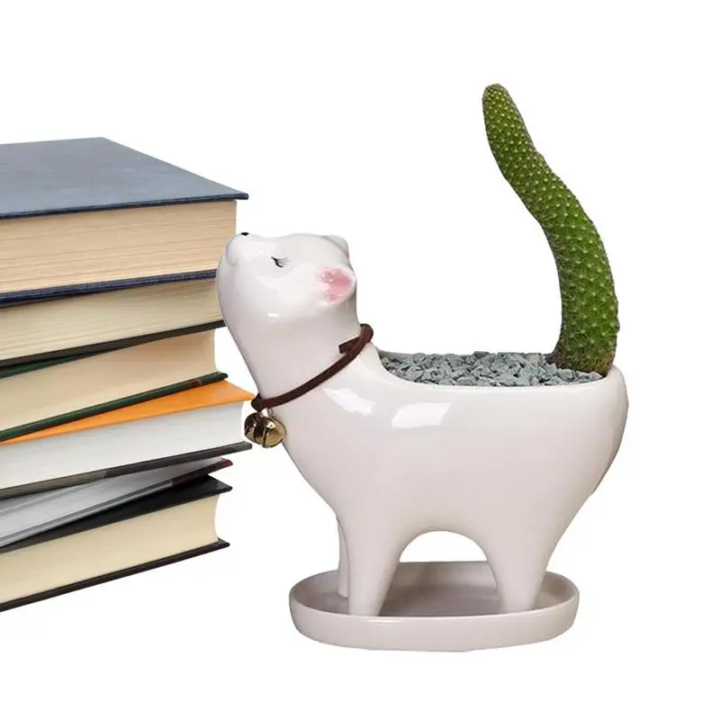 Симпатичный цветочный горшок с кошачьим хвостом, Мультяшные животные, керамическая ваза, индивидуальный кактус, суккулент, настольный садовый декор