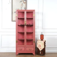gy modern new chinese bookcase solid wood pastoral style showcase retro personalized elm locker