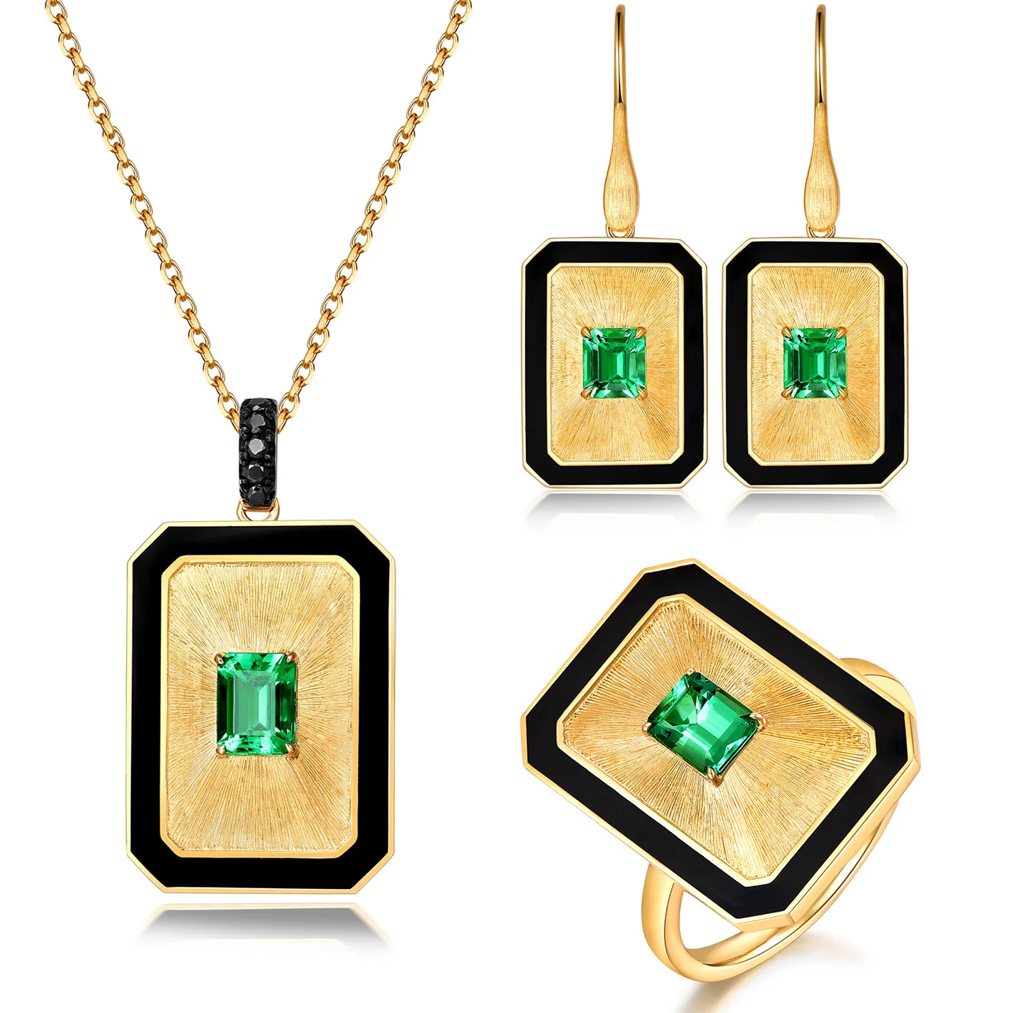 

Foydjew Italian Vintage Luxury High Quality Artificial Emerald Jewelry Sets Rings Earrings Pendant Necklaces Banquet Accessories