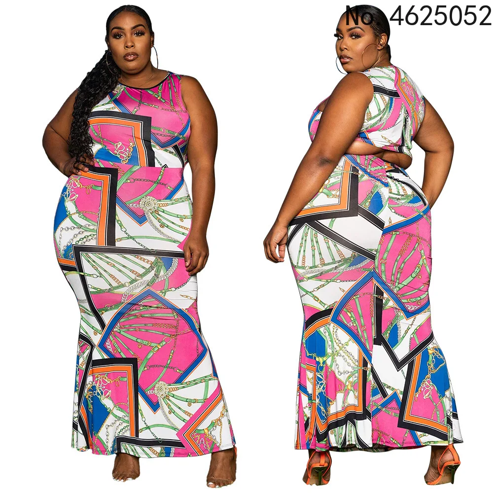 

2022 African Dresses For Women Summer Sexy O-Neck Sleeveless Robe Dress Elegant Fashion Female Long Dress Africa Clothing