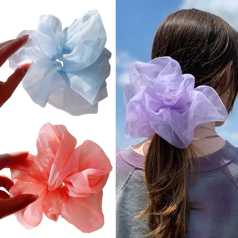 

Large Elastic Hair Ropes Ponytail Holder Solid Color Hair Tie Girl Gum Sscrunchies Large Fairy Chiffon Women Hair Accessories