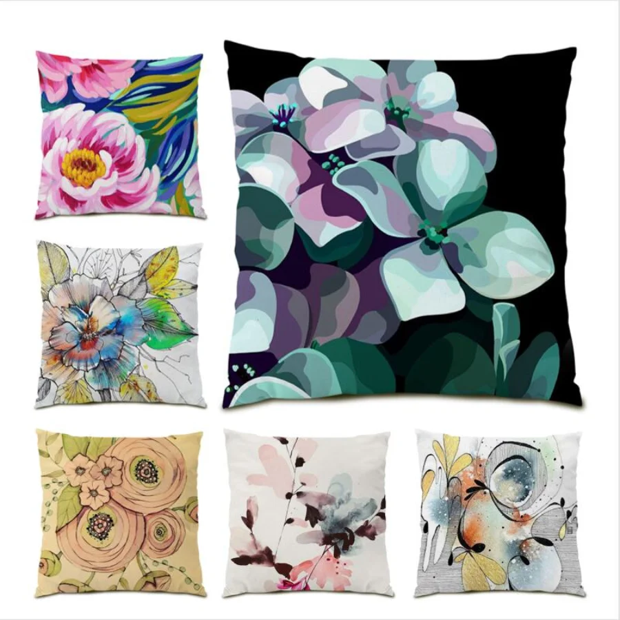 

Cushion Cover 45x45 Bed Decoration Home Velvet Retro Living Room Gift Throw Pillow Covers Flowers Polyester Linen Art E0489