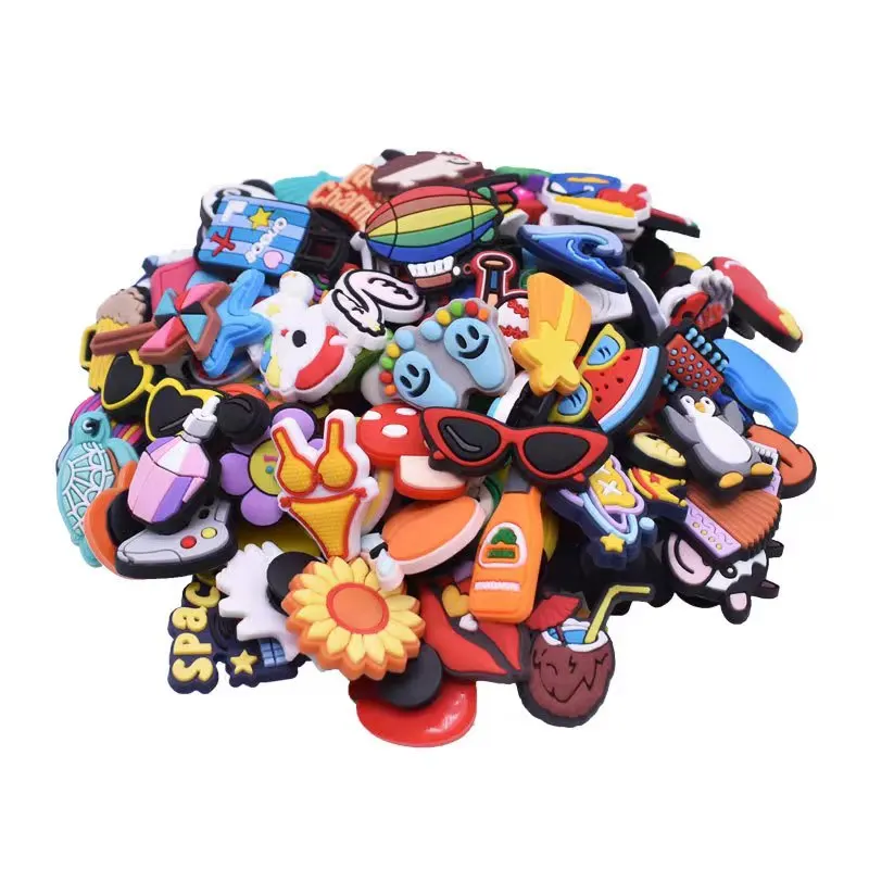 30-250PCS jibz Wholesale Random Cartoon Fruits Shoe Charms Decrations For Croc Charms Buckle Kids X-mas Gifts Shoe Accessories