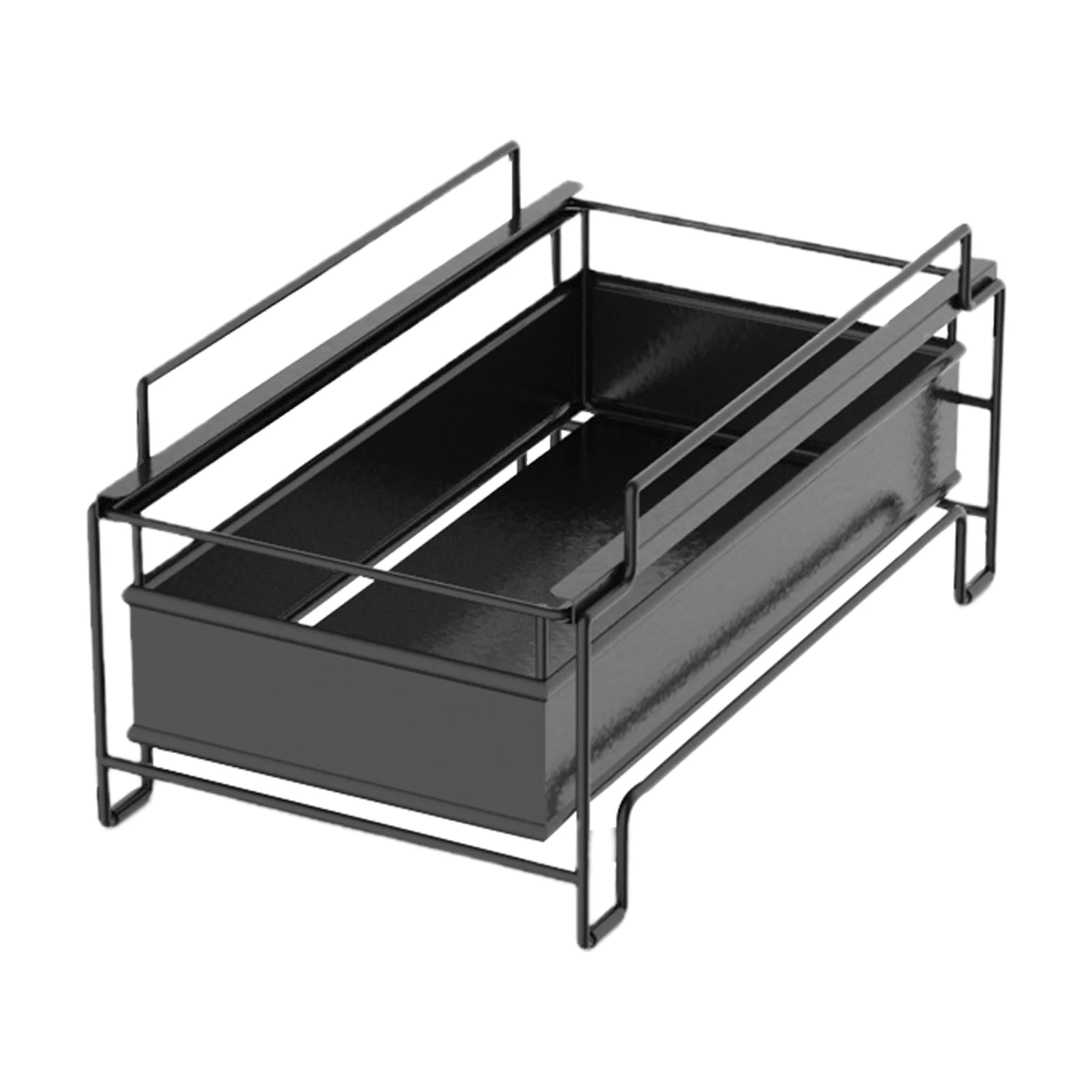 

Carbon Steel Kitchen Shelf Space Saving Drawer With Pulley Durable Livingroom Black Home Storage Pull Out Under Sink Flexible