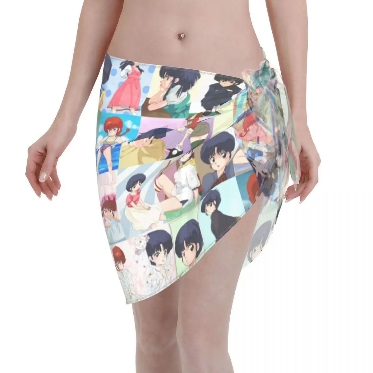 

1/2 клетчатые короткие стринги Ranma, купальный костюм, женское Прозрачное Бикини с японским Аниме Манга, Женская юбка, накидка, саронг