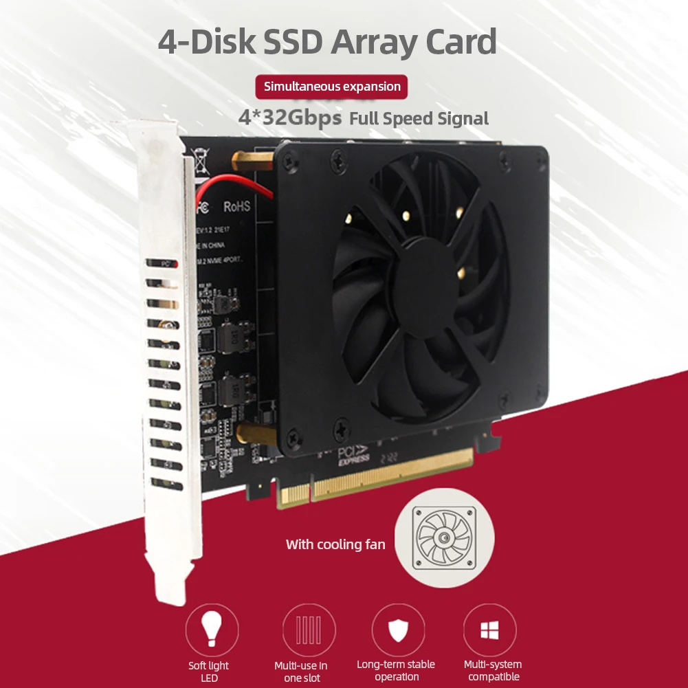 

4 M.2 NVMe SSD PCIe X16 адаптер PCI Express 4,0 X16 на 4 порта M.2 адаптер для 2230-2242/2260/2280 поддержка RAID PCIe bifurкация