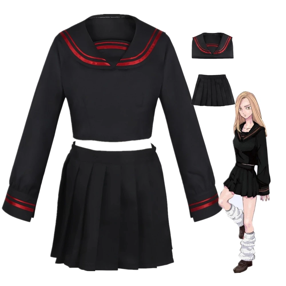 

Костюм для косплея из аниме «Токийский рептиз», униформа JK черного цвета, искусственная кожа, костюм для Хэллоуина, карнавала Вечерние