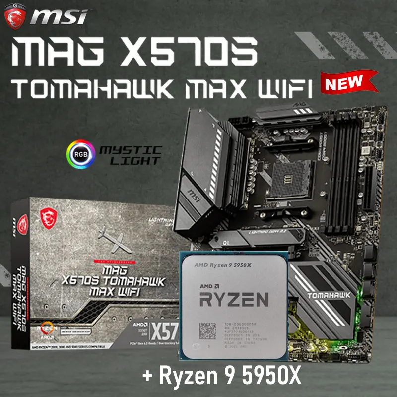

Kit Ryzen 9 5950X + MSI MAG X570S TOMAHAWK MAX WIFI AM4 Motherboard Set DDR4 128GB PCI-E 4.0 M.2 GAMING Placa-Mãe ATX AMD X570