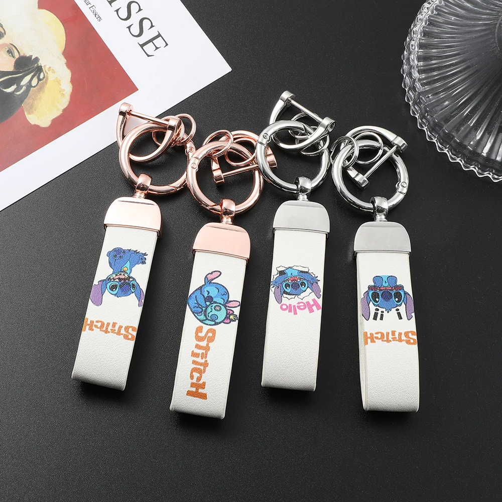 

Disney Movie Lilo & Stitch Keychains Cute Stitch Pattern Leather Keyrings Cartoon Key Holder for Key Jewelry Gift for Women