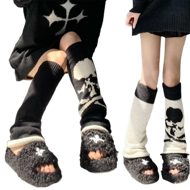 

Knee High Socks for Women Gothic Skull Skeleton Knit Stretchy Flared Leg Warmer