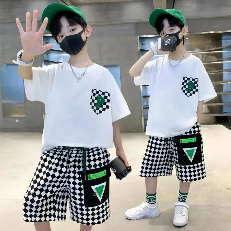 

Boys Suits Summer Cotton Casual Suits 2022 New Baby Boys Fashion Tops Shorts 2 Pieces Kids Clothing 4 6 8 10 12 14