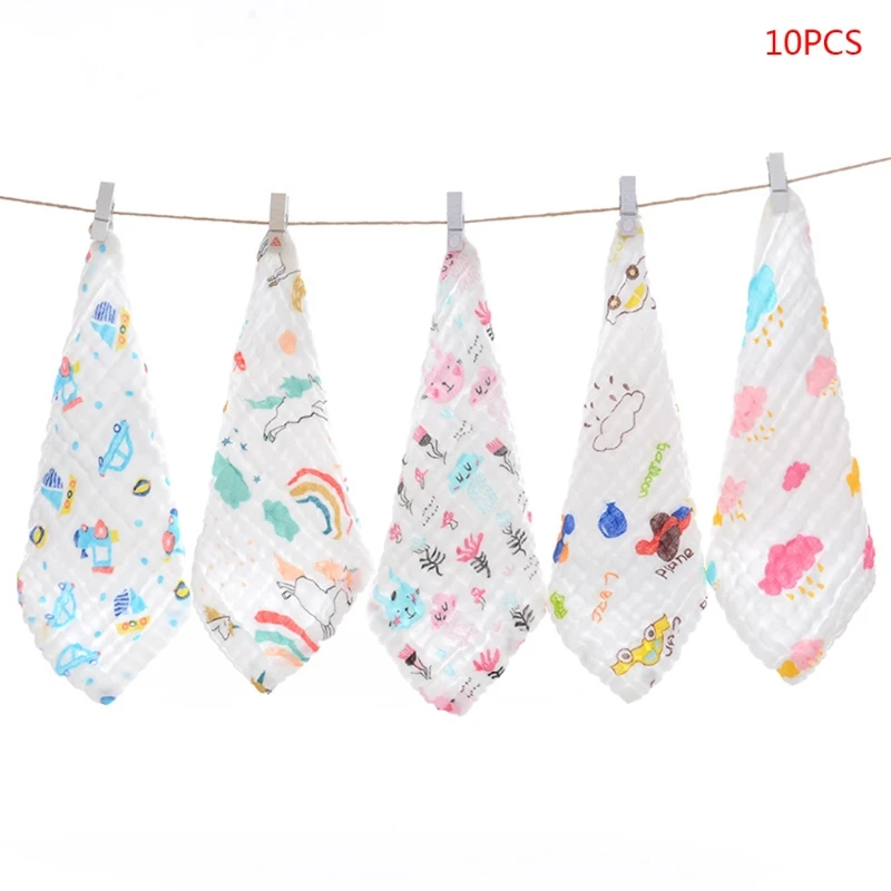

Happyy baby 10 Pcs/Set Baby Muslin Washcloth with Printed Design Newborn Handkerchief Feeding Saliva Towels Cotton Gauze Infant