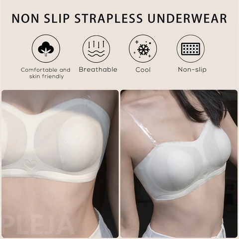 Ultra Thin Cool Strapless Bra for Women Tube Top Seamless Invisible Lingerie Soft Slip Push Up Wireless Bralette  without straps