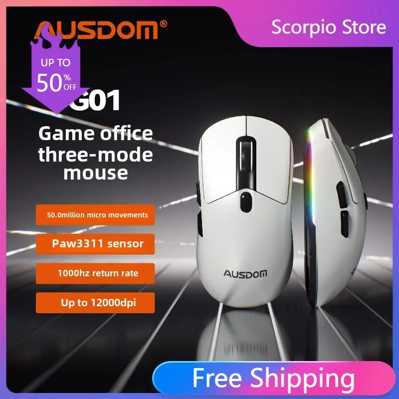 AUSDOM G04 G01SE Tri-modee Беспроводная мышь PAW3311 Custom Right Hand Киберспортивная игра Офисная