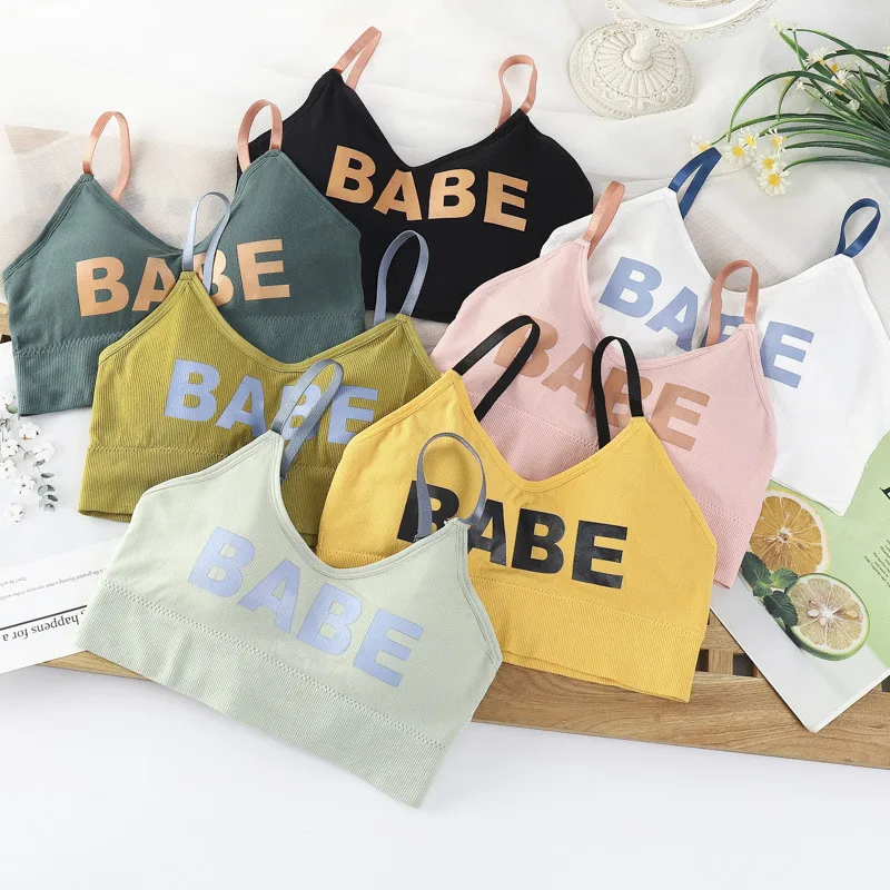 

Бюстгальтер для девочек-подростков, короткий топ, нижнее белье, жилет, спортивные тренировочные Лифчики с надписью, модная уличная одежда
