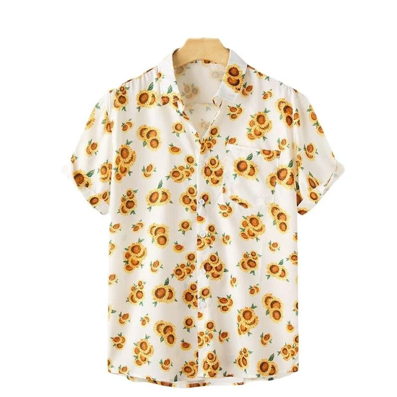 

Men Shirt Lapel Neck Short Sleeve Casual Camisa Masculina Streetwear Personality 3D sunflower Printing Beach Shirts For Men 2022